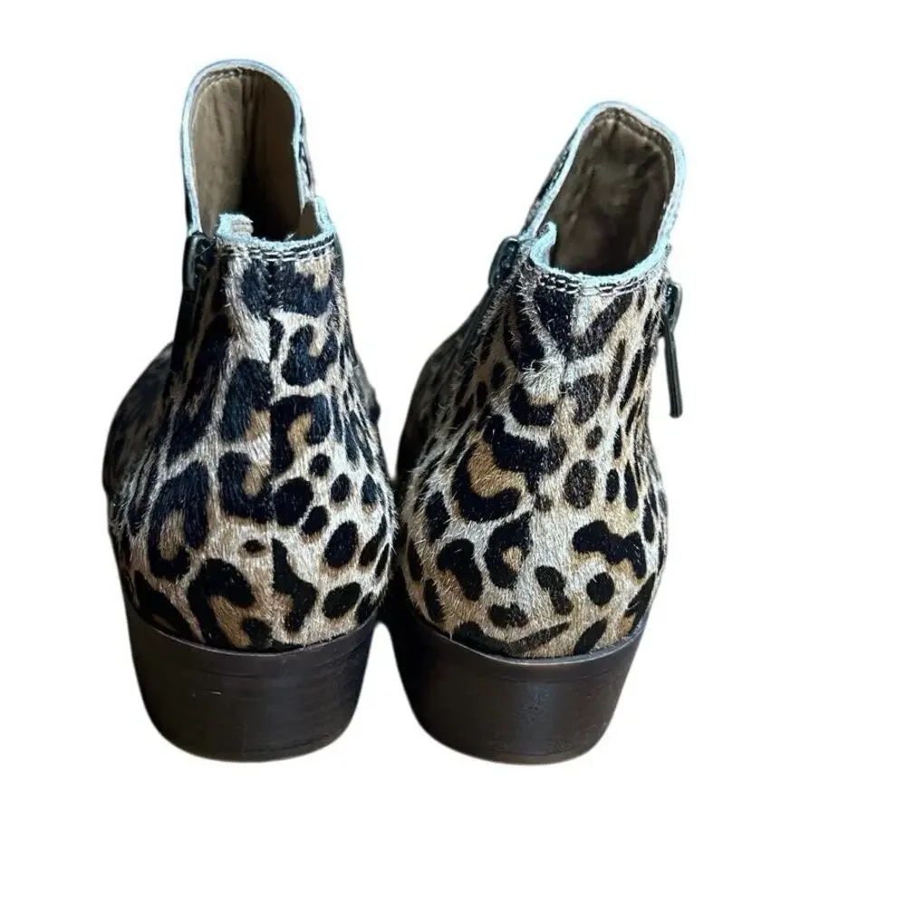 Lucky Brand Basel Double Zipper Ankle Boots Cheetah Leopard Print Leather 8.5